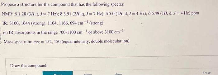 need a drawing Propose a structure for the compound that has the
