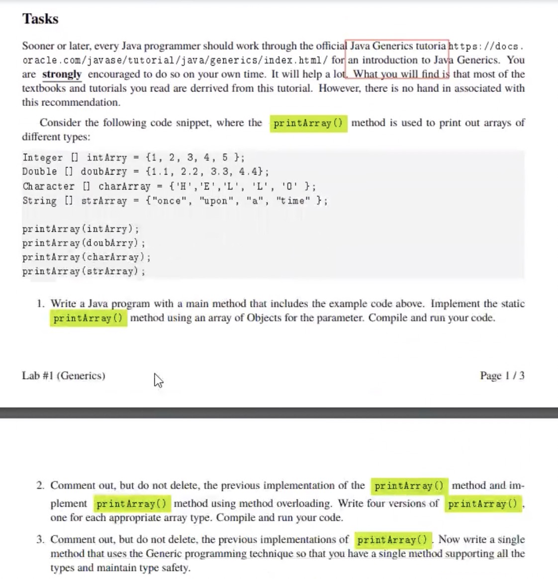  Tasks Sooner or later, every Java programmer should work through the