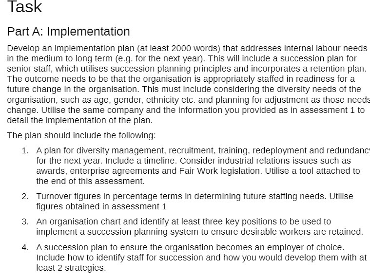 Task Part A: Implementation Develop an implementation plan (at least zooo