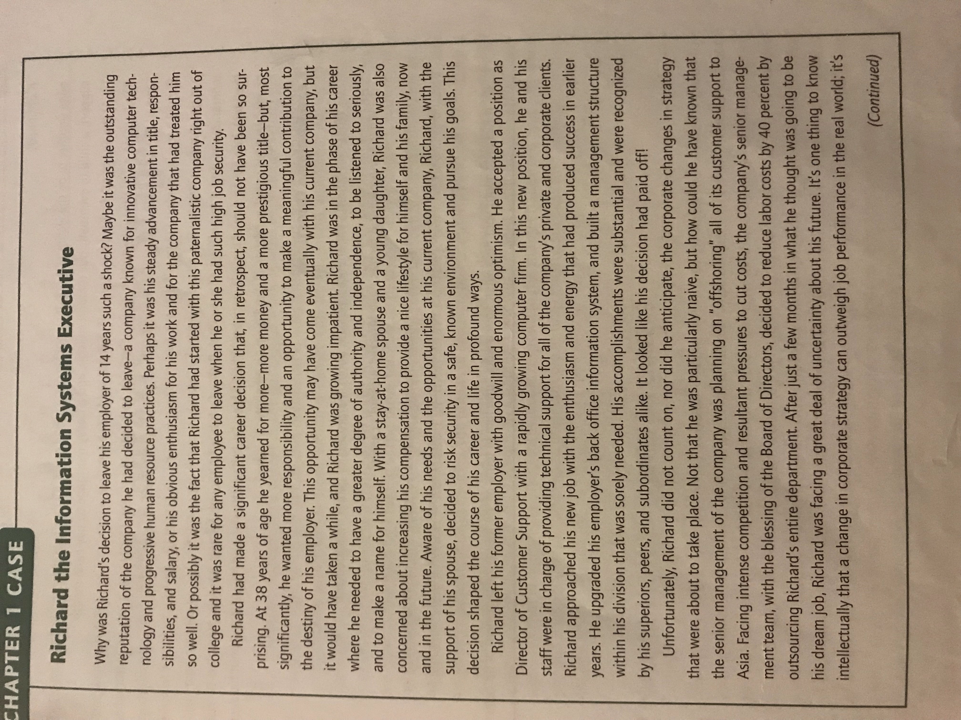 Read the "Richard the Information Systems Executive" case study, then discuss the