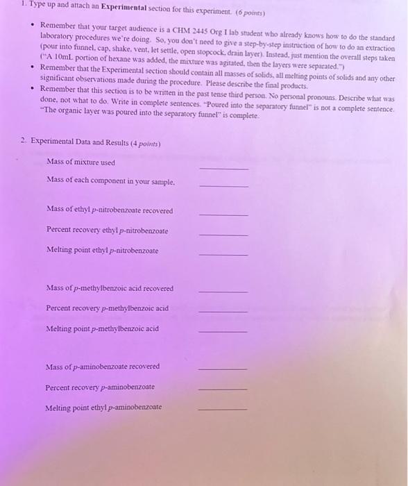  1. Type up and attach an Experimental section for this experiment.