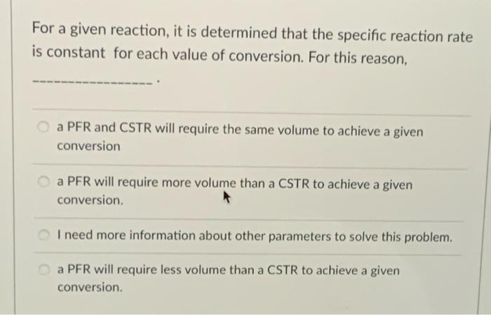 please help For a given reaction, it is determined that the specific
