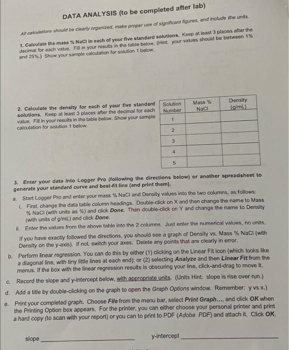 appropriate number of digits and the correct units. Standard Solutions: Mass H2O