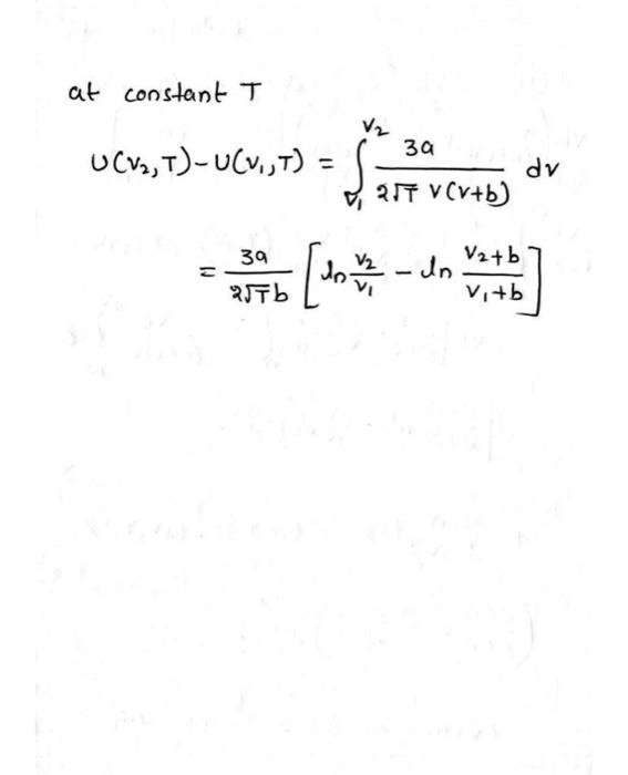 the Redlich-Kwong equation of state. Using these expressions, determine the changes in