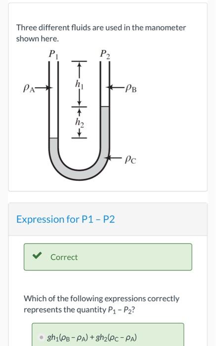  Three different fluids are used in the manometer shown here. PL