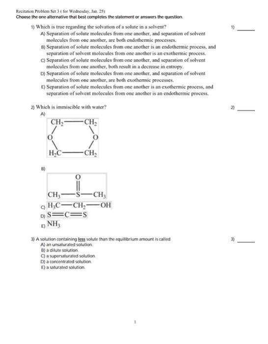  Rocitation Problem Set 3 ( for Wednesday, Jan. 25) Choose the