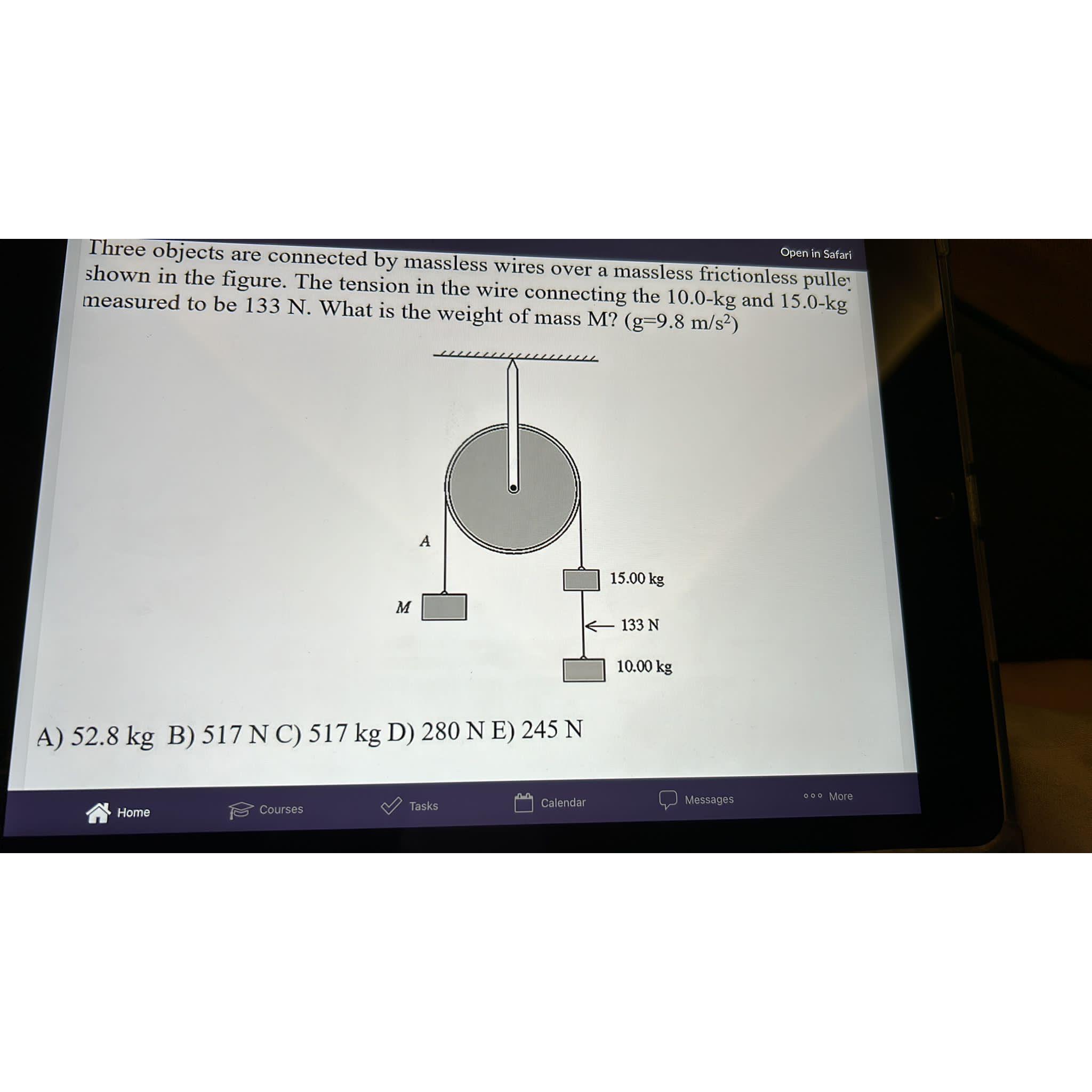  Three objects are connected by massless wires over a massless friction