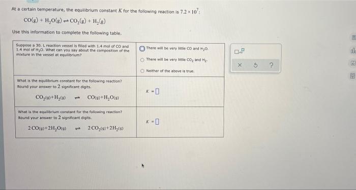  At a certain temperature, the equilibrium constant K for the following