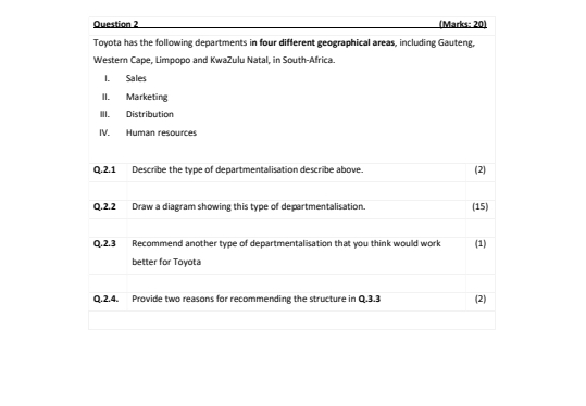 please answer according to the mark allocation. Question 2 (Mark:: 201 Toyota