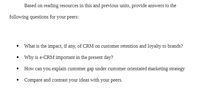  Based on reading resources in this and previous units, provide answers