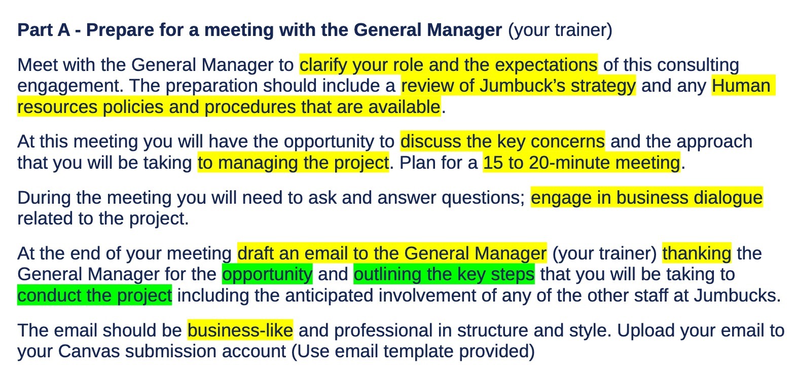 Part A - Prepare for a meeting with the General Manager