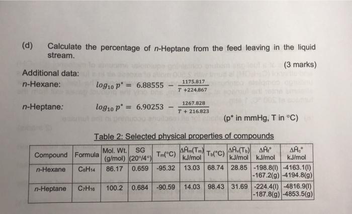 an equimolar mixture of n-Hexane and n-Heptane enters a flash drum which