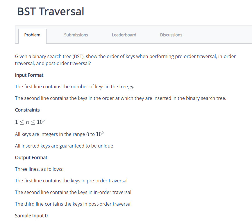  Given a binary search tree (BST), show the order of keys