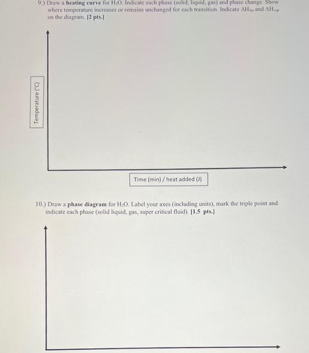 9 and 10 please 9.) Draw a heating curve for H:0. Indicatc