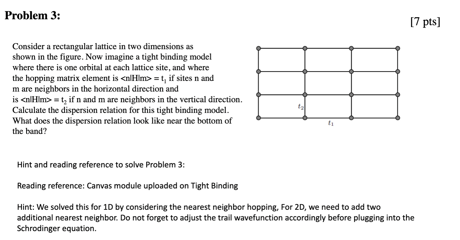  Problem 3: [7 pts] Consider a rectangular lattice in two dimensions