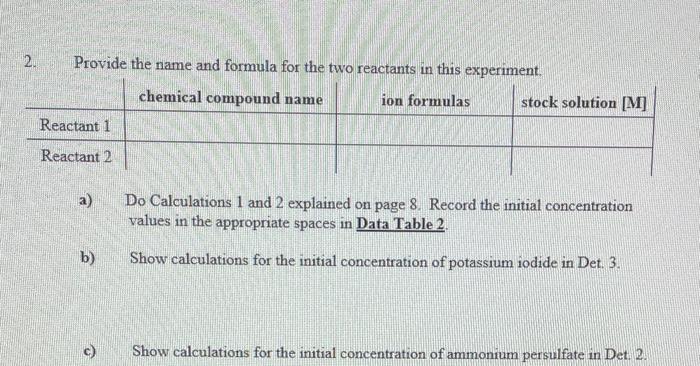  Provide the name and formula for the two reactants in this