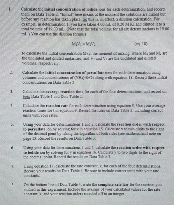 experiment. a) Do Calculations 1 and 2 explained on page 8 .