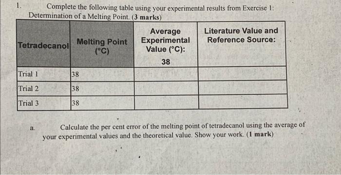 table and the question please. 1. Complete the following table using your