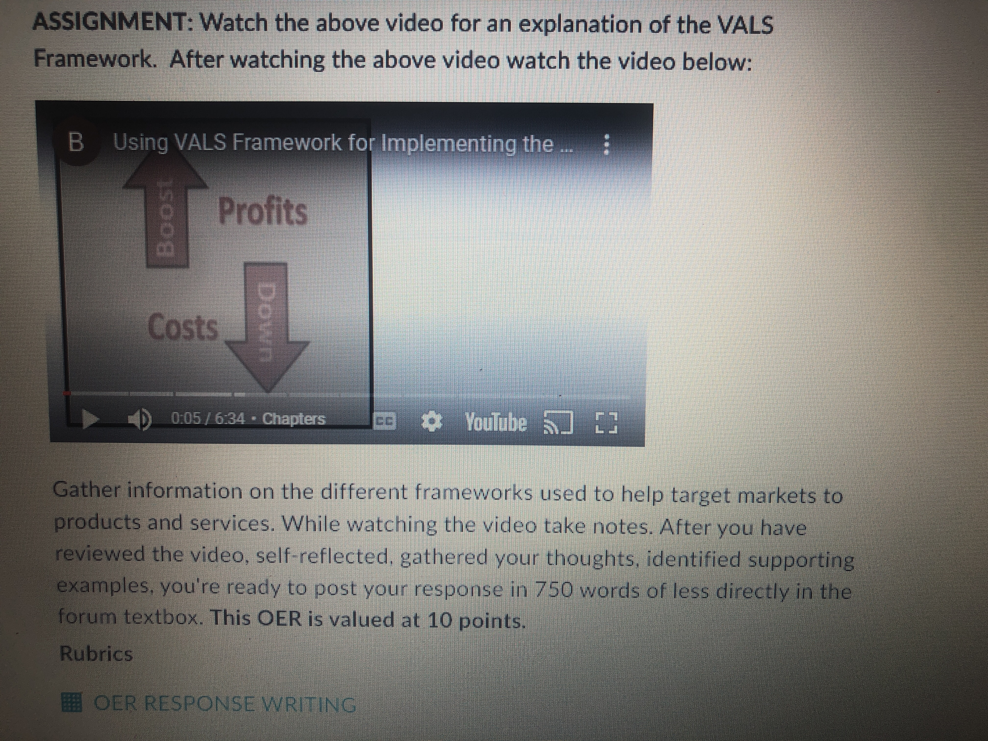 Youtube ASSIGNMENT: Watch the above video for an explanation of the VALS