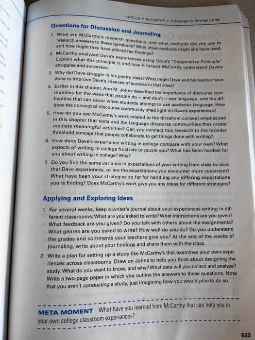  2. McCarthy analyzed Dave's experiences using Grice's "Cooperative Principle" Explain what