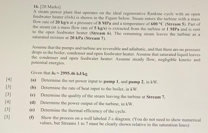 please answer all parts and quick 16. [20 Marks) A steam power