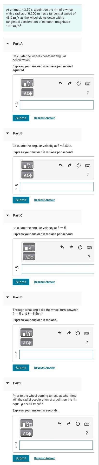  At a time t =3.50s, a point on the rim of