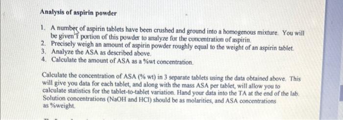 determine the quantity of acetylsalicylic acid in excess. also calculate the ASA