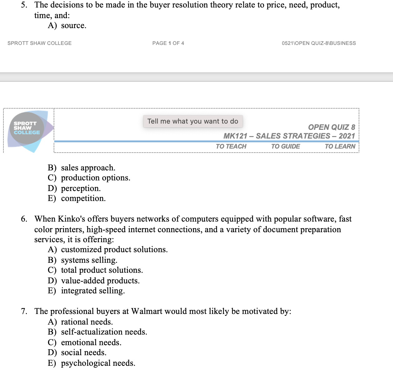 _In_ 9111;; for a customer to arrive at a buying decision, the