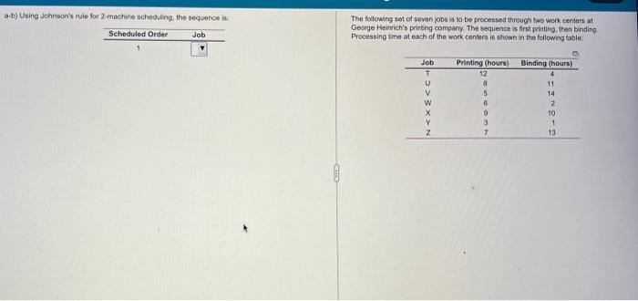  a.b) Using Johnsoris nule for 2 -machine scheduling, the sequenoe is: