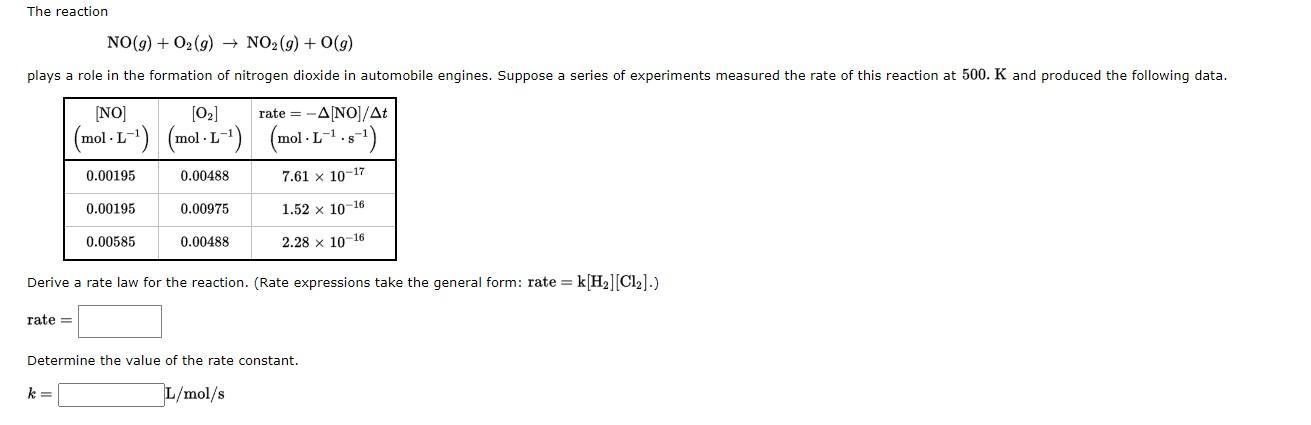 + 2 H2O(9) at 1100C, the following data have been obtained. [NO]
