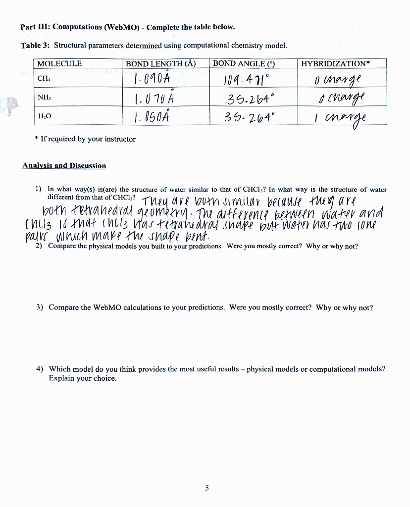 please help with questions 2-4. Part III: Computations (WebMO) - Complete the