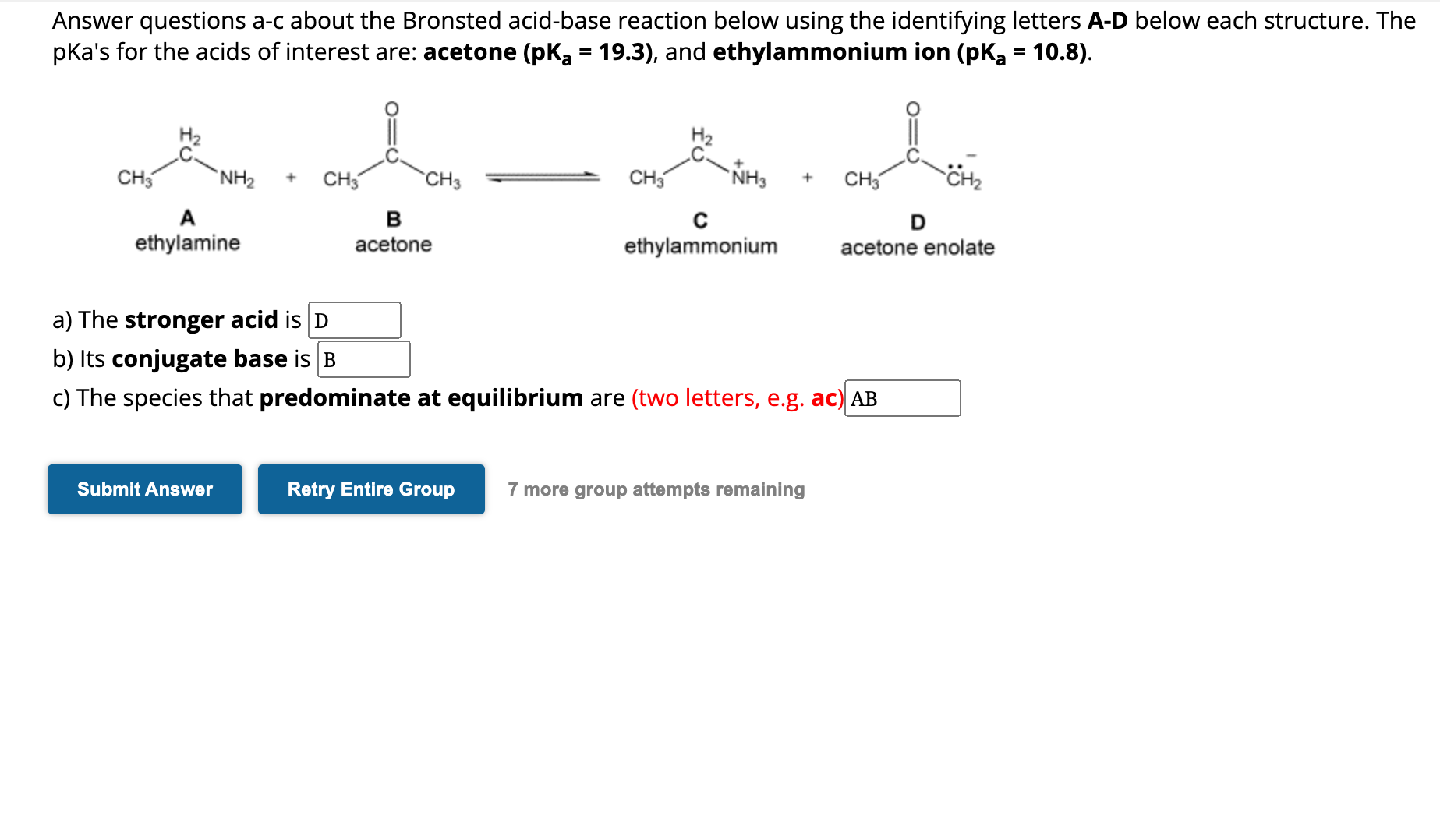  Answer questions a-c about the Bronsted acid-base reaction below using the
