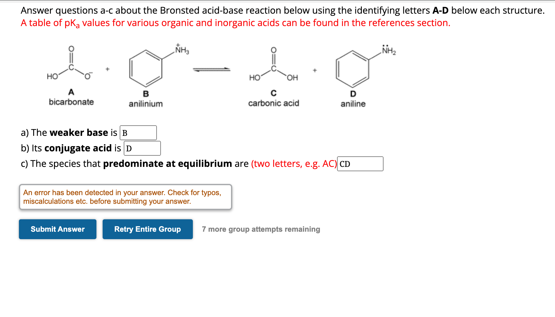  Answer questions a-c about the Bronsted acid-base reaction below using the