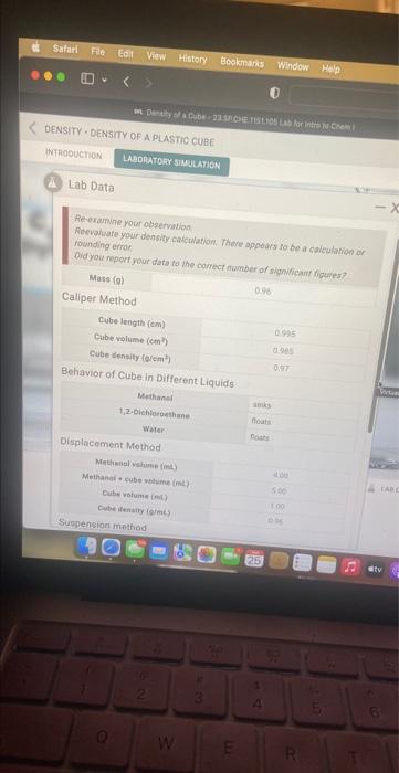 your obtervation Revoluate your density cafculation. There appeare to be a calcularion