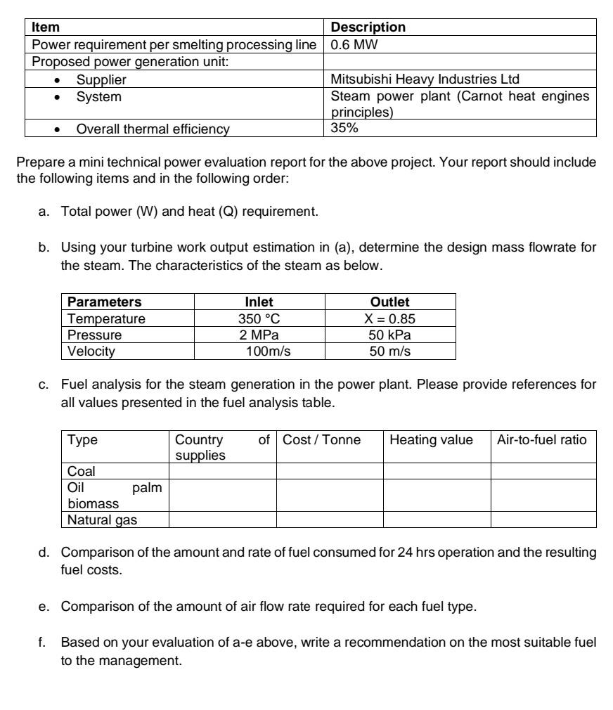CO3, C5) An engineer was tasked with evaluating a heat and power