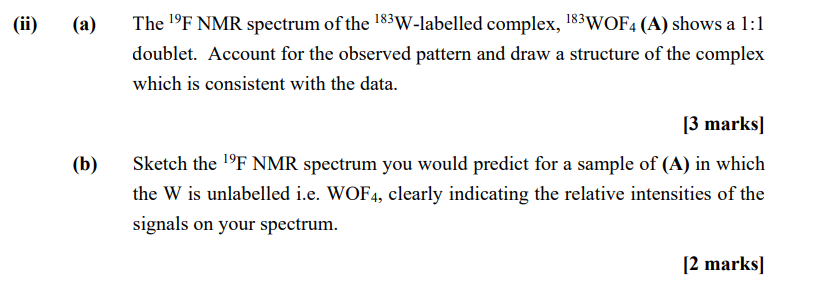 I (19F) = ; I (183W) = , 14% abundant (no other