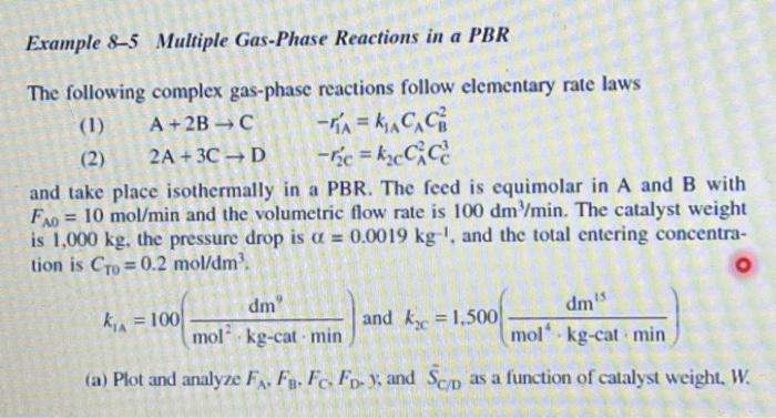 Please use mathcad Example 8-5 Multiple Gas-Phase Reactions in a PBR The