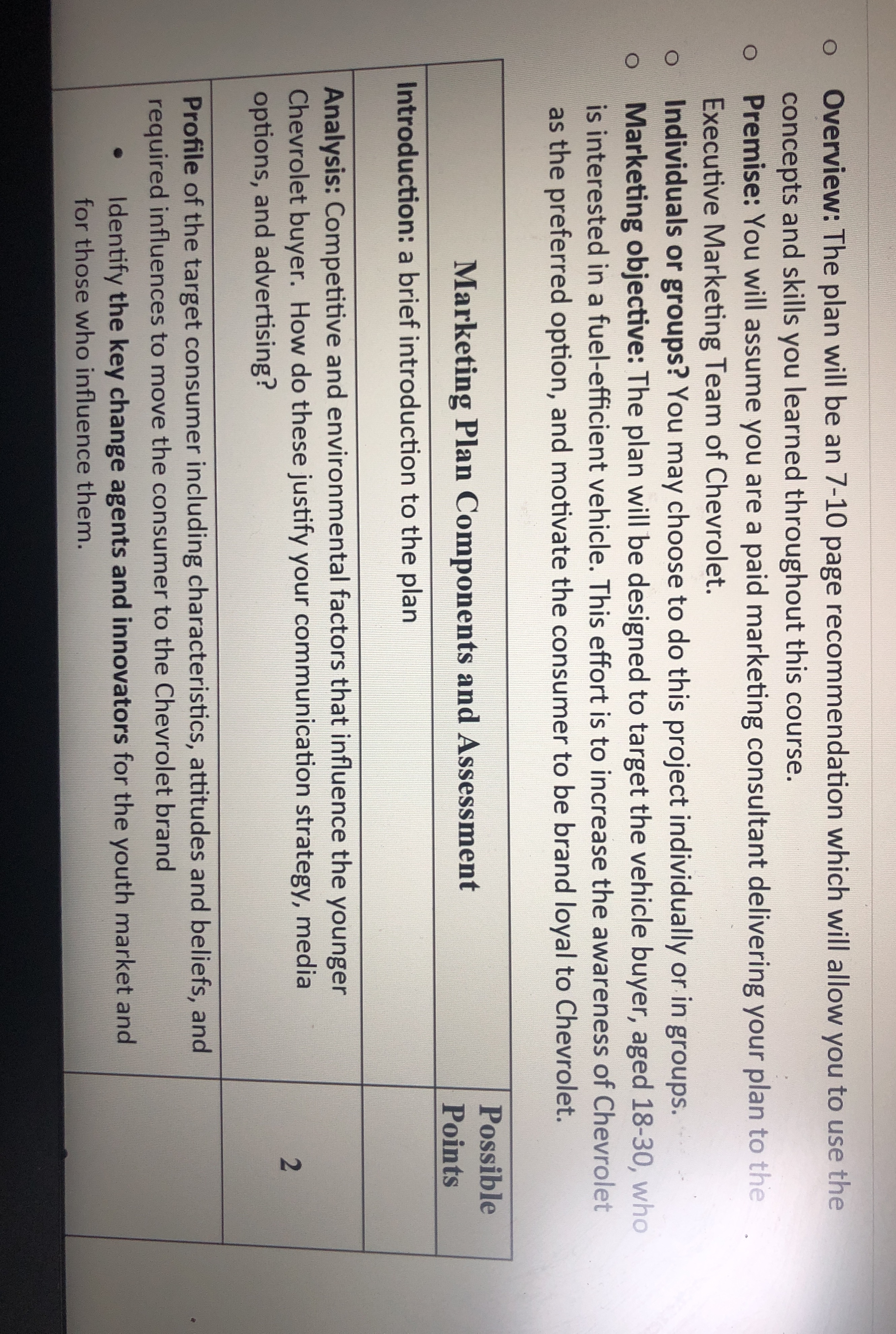 Create a 7-10 page marketing plan based on Cheverolet: Freen marketing to