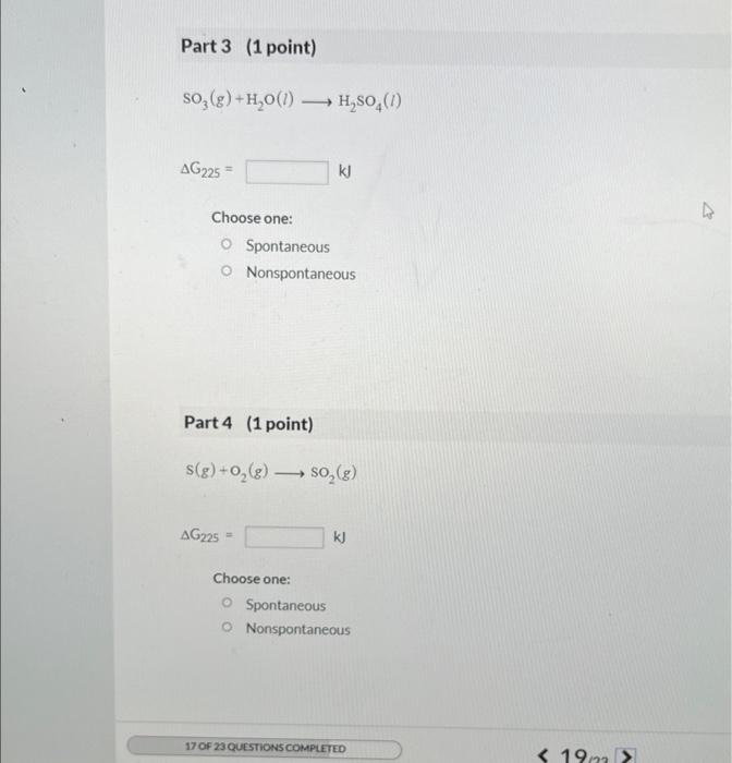 in the chart to determine whether each reaction is spontaneous at 225K.