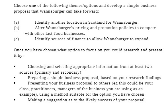  Choose one of the following themes/options and develop a simple business