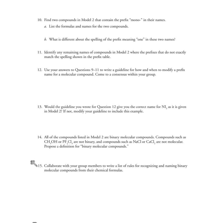  Find two compounds in Model 2 that contain the prefix "mono-"