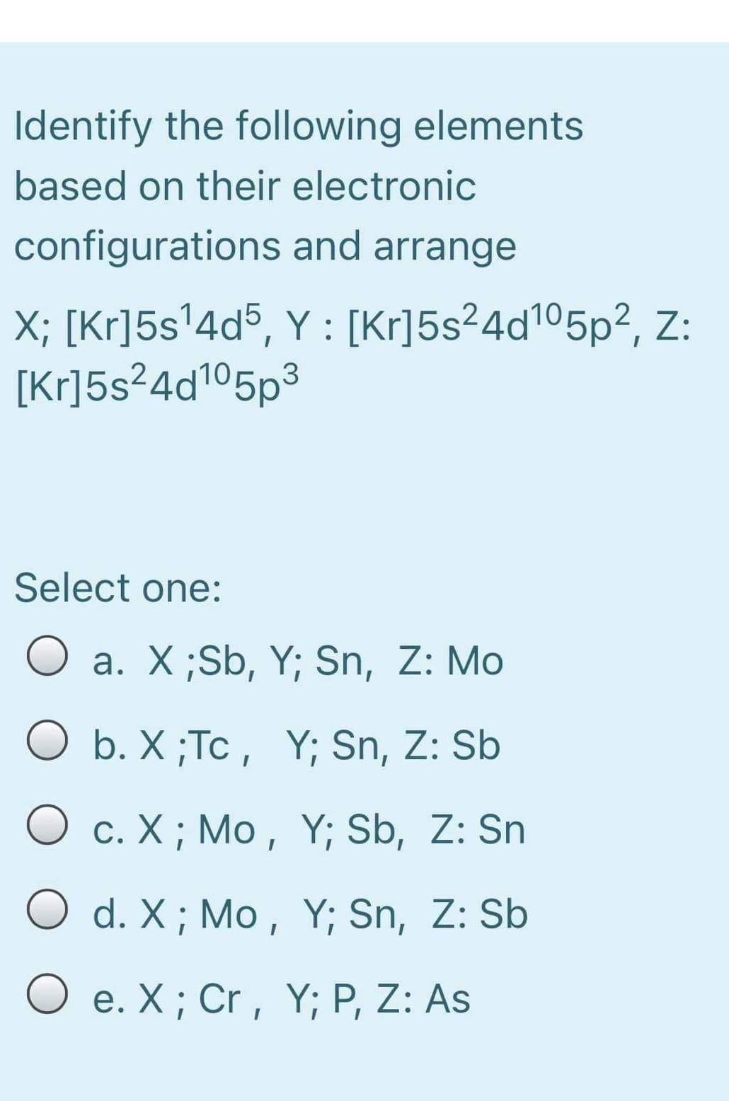 Identify the following elements based on their electronic configurations and arrange