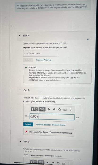 physics 101 chapter 9 question An ploctric tumtable 0.780m in dameter is