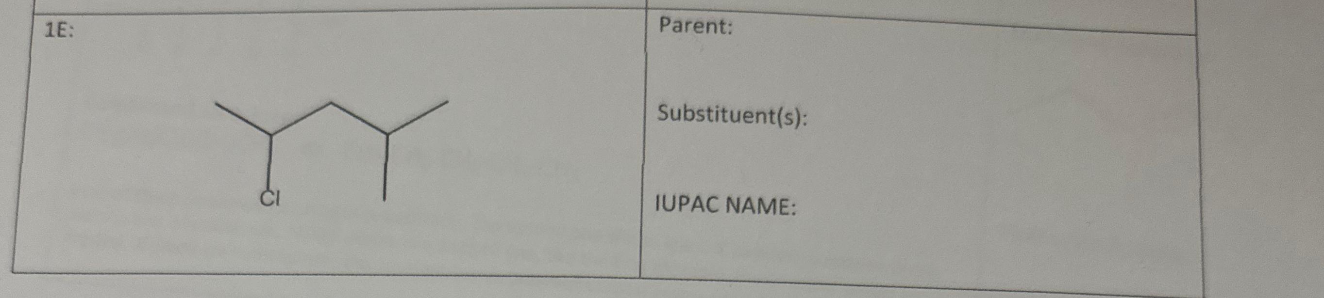  1E: Parent: Substituent(s): IUPAC NAME: 