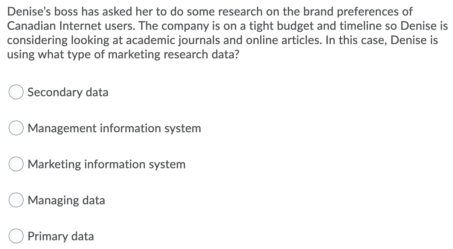 answer this Denise's boss has asked her to do some research on