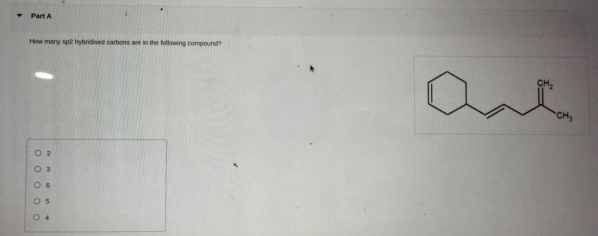 carbons. There is one sp, two sp2, and three sp3 hybridized carbons.