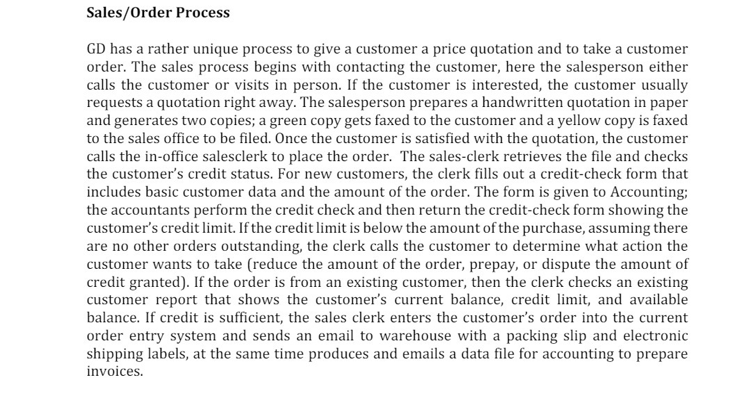 Sales / Order Process GD has a rather unique process to