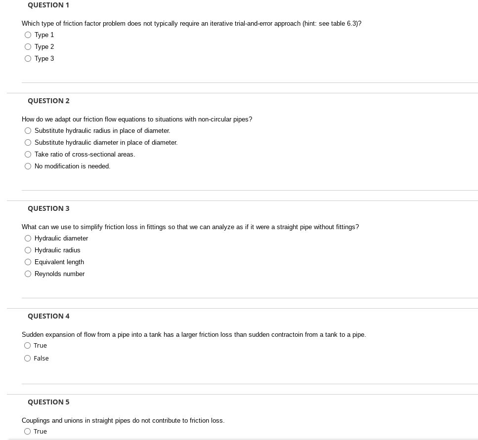  Which type of friction factor problem does not typically require an