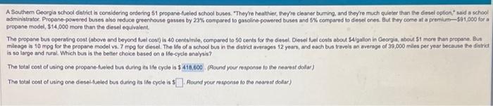 Please help solve for diesel-fueled bus during its life cycle. propane model,