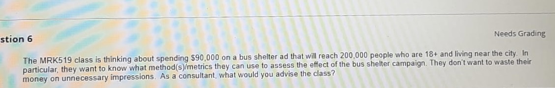  stion 6 Needs Grading The MRK519 class is thinking about spending